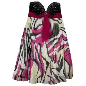Blush Prom by Alexia Dress Strapless Zebra Print w/ Pink Sequins Formal Size 8
